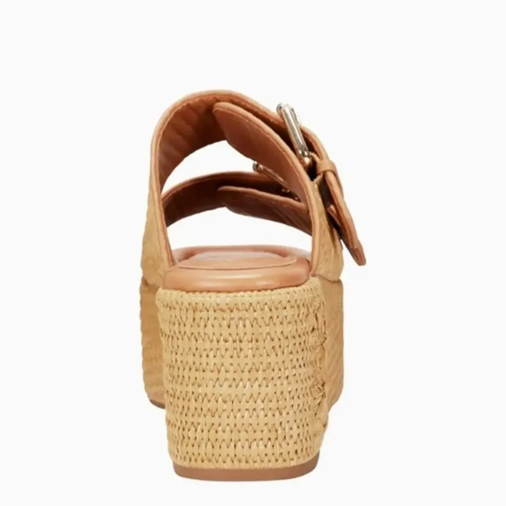 NIB Marc Fischer Poppy Platform Slide Chunky Sandal Natural Raffia 9M